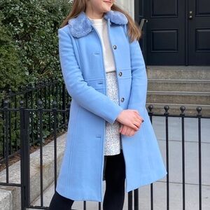 J.Crew Light Blue Wool Italian Double-Cloth Coat with Removable Faux Fur Collar